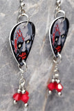 Classic Movie Monsters Zombie Guitar Pick Earrings with Red Swarovski Crystal Dangles
