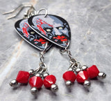 Classic Movie Monsters Zombie Guitar Pick Earrings with Red Swarovski Crystal Dangles