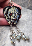 Classic Movie Monsters Zombie Guitar Pick Earrings with Gray Opal Swarovski Crystal Dangles
