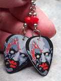 Classic Movie Monsters Zombie Guitar Pick Earrings with Red Swarovski Crystals