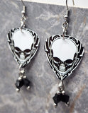 Skull Guitar Pick Earrings with Black Swarovski Crystal Dangles