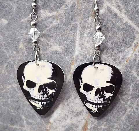 Classic Movie Monsters Skull Guitar Pick Earrings with Clear Swarovski Crystals