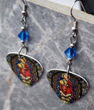 Virgin Mother Mary Stained Glass Guitar Pick Earrings with Capri Blue Swarovski Crystals