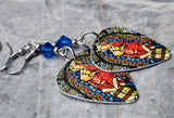Virgin Mother Mary Stained Glass Guitar Pick Earrings with Capri Blue Swarovski Crystals