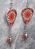 Crown of Thorns on Stained Glass Guitar Pick Earrings with Cross Charm and Swarovski Crystal Dangles