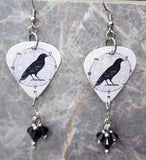 Witchy Raven Guitar Pick Earrings with Black Swarovski Crystal Dangles