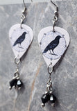 Witchy Raven Guitar Pick Earrings with Black Swarovski Crystal Dangles