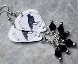 Witchy Raven Guitar Pick Earrings with Black Swarovski Crystal Dangles