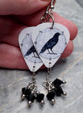 Witchy Raven Guitar Pick Earrings with Black Swarovski Crystal Dangles