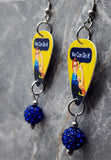 Rosie the Riveter Guitar Pick Earrings with Blue Pave Bead Dangles