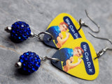 Rosie the Riveter Guitar Pick Earrings with Blue Pave Bead Dangles