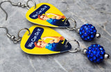 Rosie the Riveter Guitar Pick Earrings with Blue Pave Bead Dangles