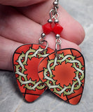 Crown of Thorns on Stained Glass Guitar Pick Earrings with Red Swarovski Crystals
