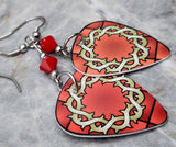 Crown of Thorns on Stained Glass Guitar Pick Earrings with Red Swarovski Crystals