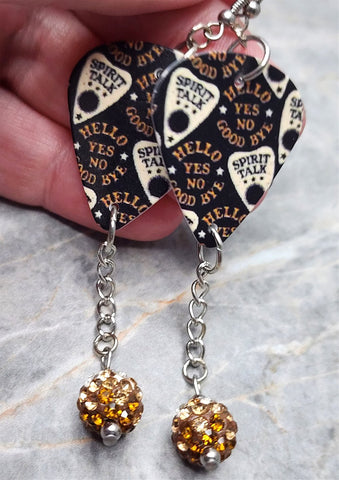 Ouija Board Planchettes Guitar Pick Earrings with Brown Ombre Pave Bead Dangles