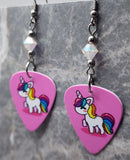 Cartoon Unicorn Guitar Pick Earrings with Clear ABx2 Swarovski Crystals