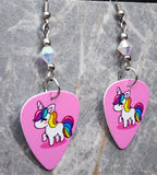 Cartoon Unicorn Guitar Pick Earrings with Clear ABx2 Swarovski Crystals