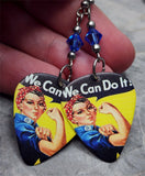 Rosie the Riveter Guitar Pick Earrings with Blue Swarovski Crystals