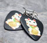 Lucky Cat Black Guitar Pick Earrings