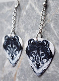 Black and White Wolf Dangling Guitar Pick Earrings