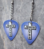 Jesus Saves Cross Dangling Guitar Pick Earrings