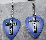 Jesus Saves Cross Dangling Guitar Pick Earrings