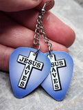 Jesus Saves Cross Dangling Guitar Pick Earrings