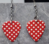 Dangling Red with White Polka Dots Guitar Pick Earrings