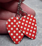 Dangling Red with White Polka Dots Guitar Pick Earrings