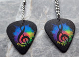 Dangling G Clef on a Pop of MultiColor Guitar Pick Earrings