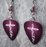 Faith on Purple Guitar Pick Earrings with Purple Swarovski Crystals