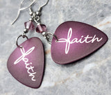 Faith on Purple Guitar Pick Earrings with Purple Swarovski Crystals