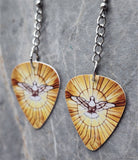 Peace Dove on Stained Glass Image Guitar Pick Dangling Earrings