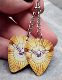 Peace Dove on Stained Glass Image Guitar Pick Dangling Earrings