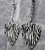 Zebra Patterned Dangling Guitar Pick Earrings