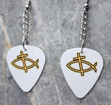 Dangling Christian Fish and Cross Guitar Pick Earrings