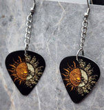Celestial Sun and Moon Dangling Guitar Pick Earrings