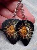 Celestial Sun and Moon Dangling Guitar Pick Earrings