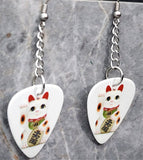 Dangling Lucky Cat White Guitar Pick Earrings