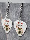 Dangling Lucky Cat White Guitar Pick Earrings