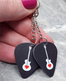 Acoustic Guitar with Heart Dangling Guitar Pick Earrings