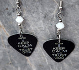 Keep Calm and Trust God Guitar Pick Earrings with White Swarovski Crystals