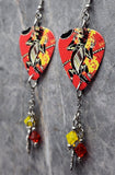 Australian Aboriginal Style Art Lizard Guitar Pick Earrings with Charm and Swarovski Crystal Dangles