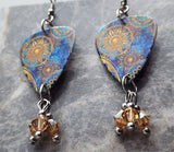 Geometric Ornate Circle Pattern Guitar Pick Earrings with Metallic Sunshine Swarovski Crystals