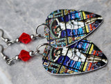 Jesus on the Cross Stained Glass Guitar Pick Earrings with Red Swarovski Crystals