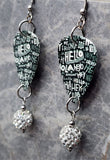 Hello Guitar Pick Earrings with White Pave Bead Dangles