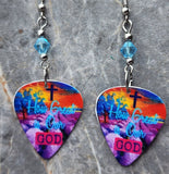 How Great is Our God Guitar Pick Earrings with Aquamarine Swarovski Crystals