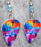 How Great is Our God Guitar Pick Earrings with Aquamarine Swarovski Crystals