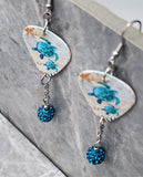 Sea Turtle Guitar Pick Earrings with Teal Pave Bead Dangles