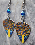 Tree of Life Guitar Pick Earrings with Capri Blue AB Swarovski Crystals